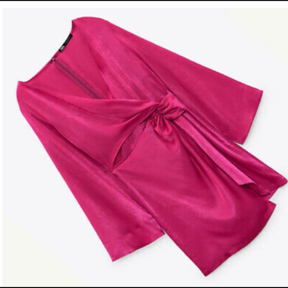 Beautiful fuchsia pink satin short wrap dress. Size L